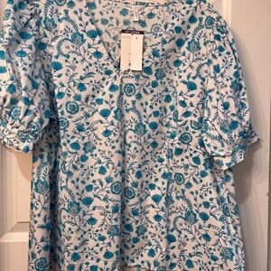 Draper James Teal and White Floral Blouse